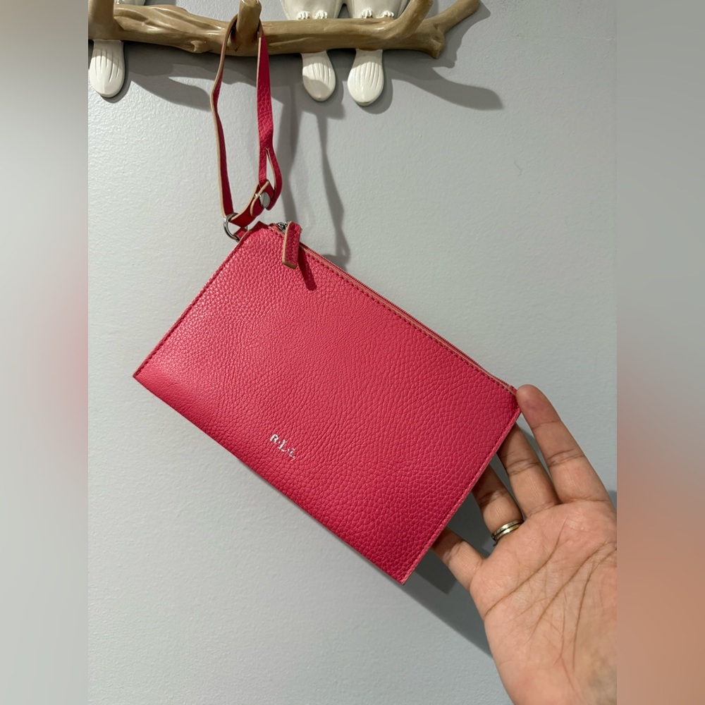POLO RALPH LAUREN PINK LEATHER‎ ZIP CLOSURE WRISTLET POUCH BAG 8x5” I